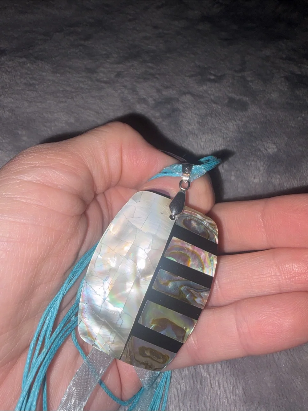 Abalone Mother of Pearl Shell Inlay Pendant Turquoise Multi Strand Necklace